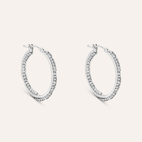 Orecchini A Cerchio Toujours Oro Bianco Cristallo - Orecchini a Cerchio Donna | Stroili