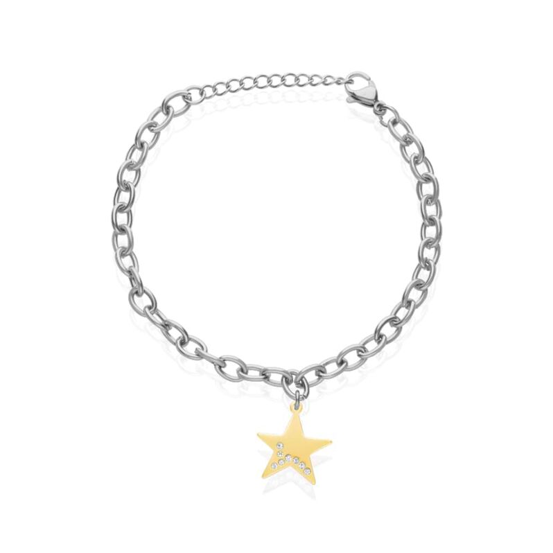 Bracciale con charm stella in acciaio bicolore e strass - Bracciali Donna | Stroili