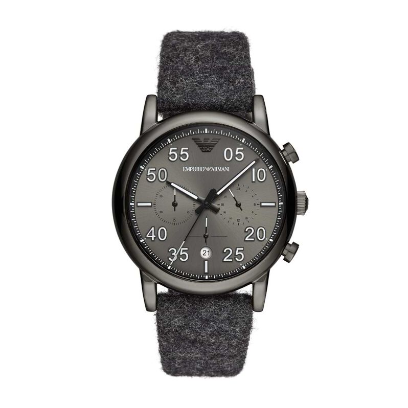 Orologio cronografo Emporio Armani cinturino in tessuto grigio e cassa acciaio - Orologi Uomo | Stroili