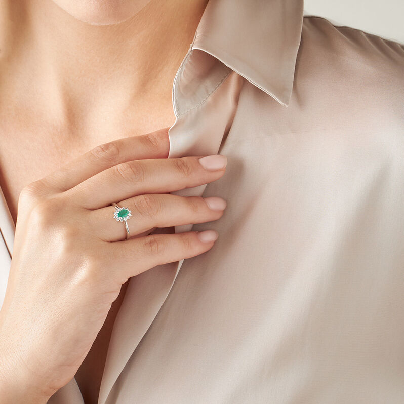 Anello Solitario Kate Charlotte Oro Bianco Smeraldo Diamante - Anelli con Pietre Donna | Stroili
