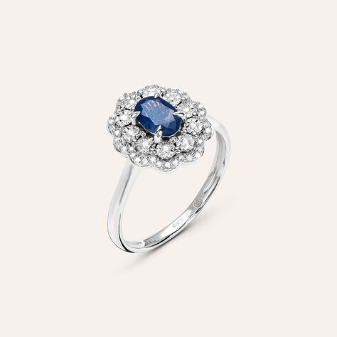 Anello Solitario Elizabeth Crown Oro Bianco Zaffiro Diamante - Anelli con Pietre Donna | Stroili